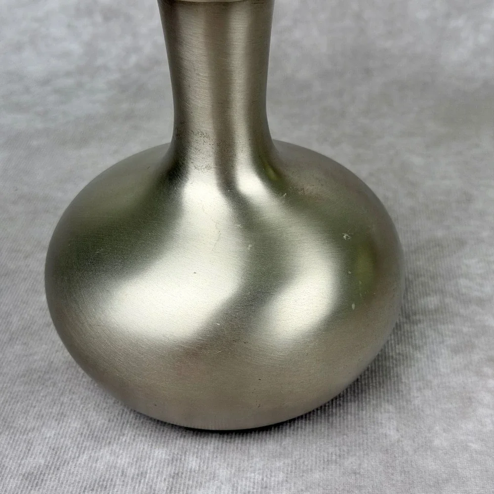 Vintage Wingard San Francisco Abstract Brushed Metal Bud Vase MCM Silver Tone 6